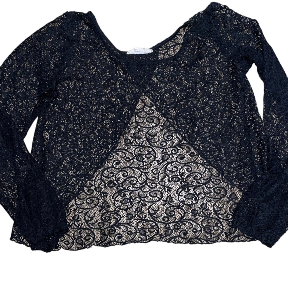 Derek Heart - Womens Long Sleeve See thru black top | L